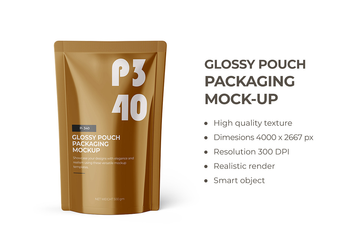 Glossy Pouch Packaging Mockup, a Cups & Container Mockup by Ram Studio LLC (Photo 1 of 5)