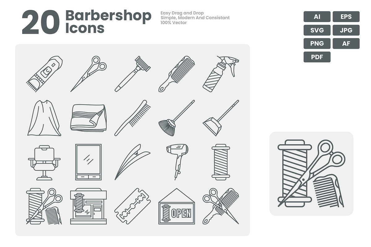 Barbershop Icon Pack, an Outline Icon by erifqizeicon (Photo 1 of 3)