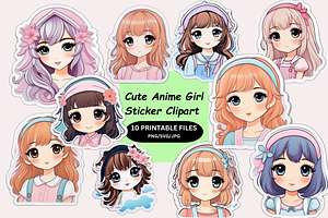 Cute Anime Girl Sticker Clipart