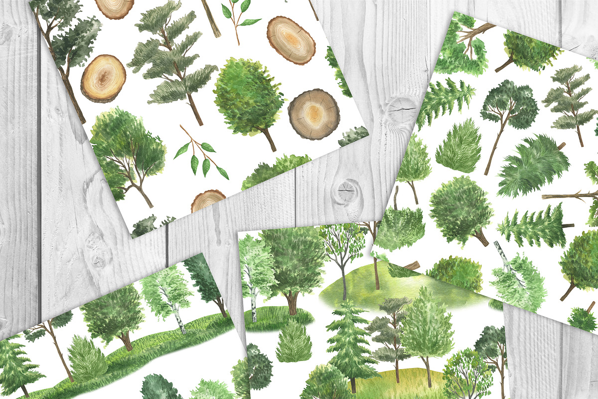 Watercolor Green Trees Clipart, an Illustration by OlDm_Shop (Photo 7 of 8)