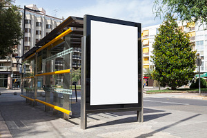 Bus billboard featuring bus, stop, and billboard, a Transportation Photo by aagafapaperiapunta