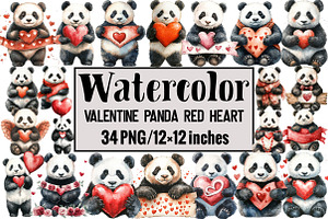 Valentine Panda Red Heart, an Illustration by Design Market
