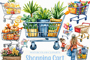 Watercolor Shopping Cart Clipart, an Illustration by Craft Nest (Thumbnail 1 of 6)