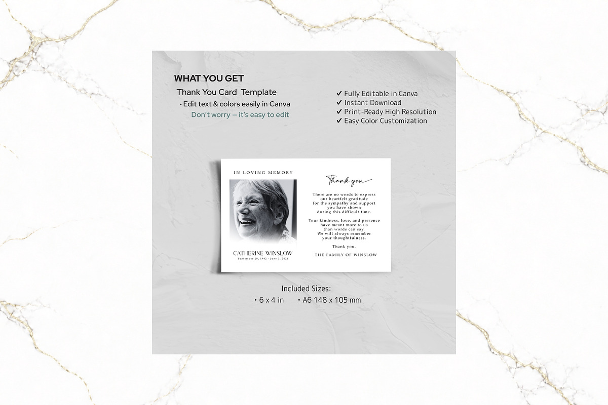 Funeral Thank You Card Canva FR006, a Poster Template by TyphoonStudio (Photo 2 of 6)