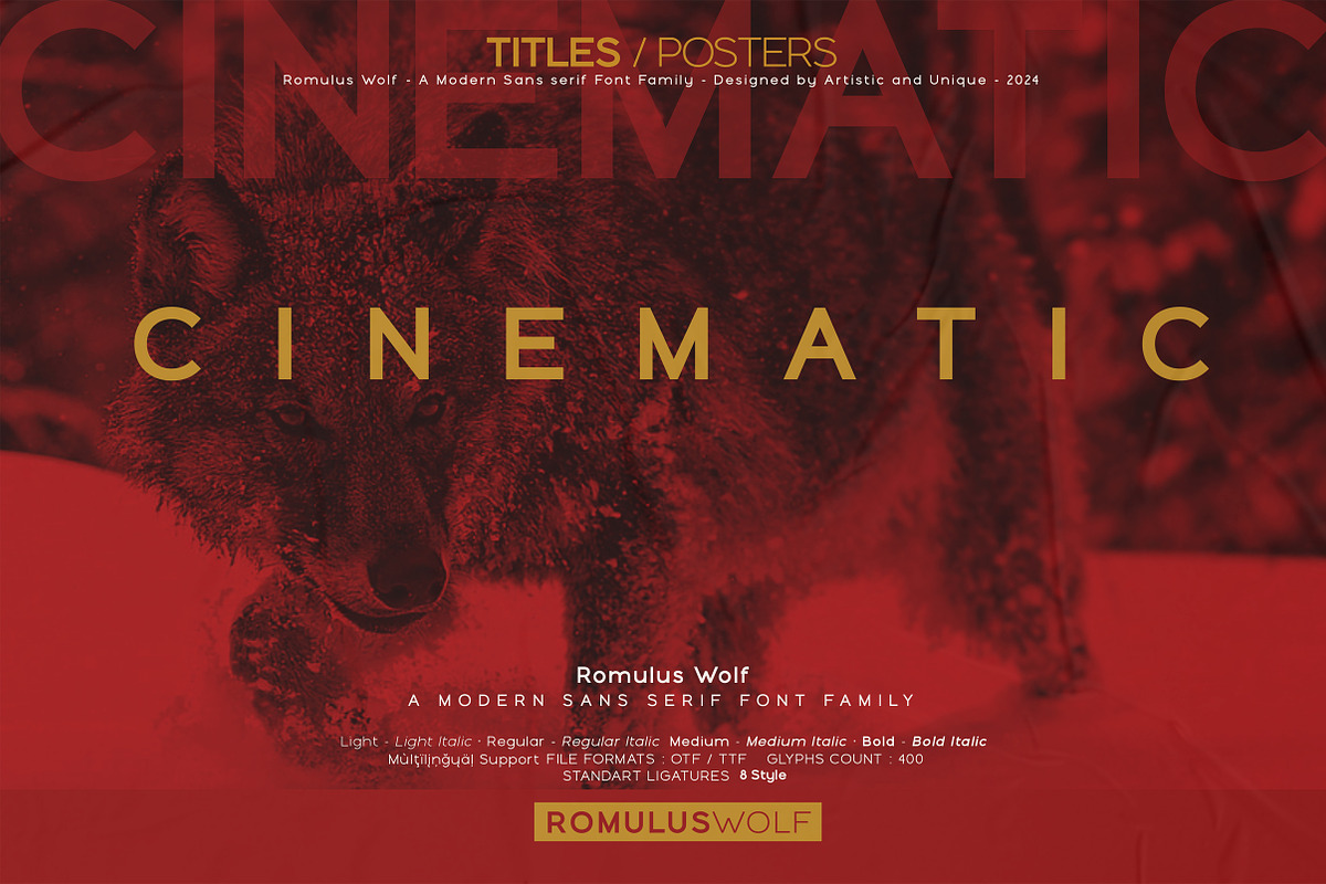 Romulus Wolf-Sans serif font family, a Sans Serif Font by Artistic & Unique (Photo 6 of 15)