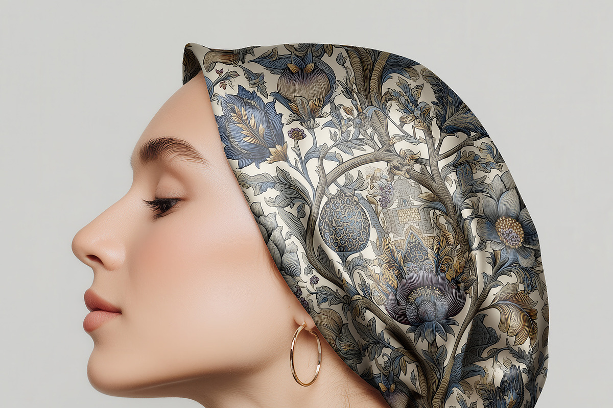 Silk Headscarf Mockup – Model (PSD), a Hat Mockup by 1001 mockups (Photo 9 of 9)