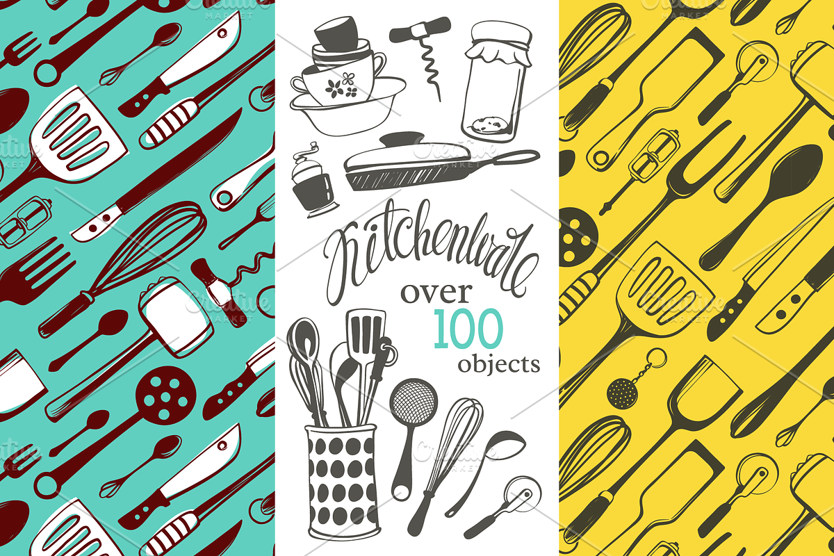 Kitchenware Hand-drawn Set, an Illustration by Adiemus (Photo 1 of 7)