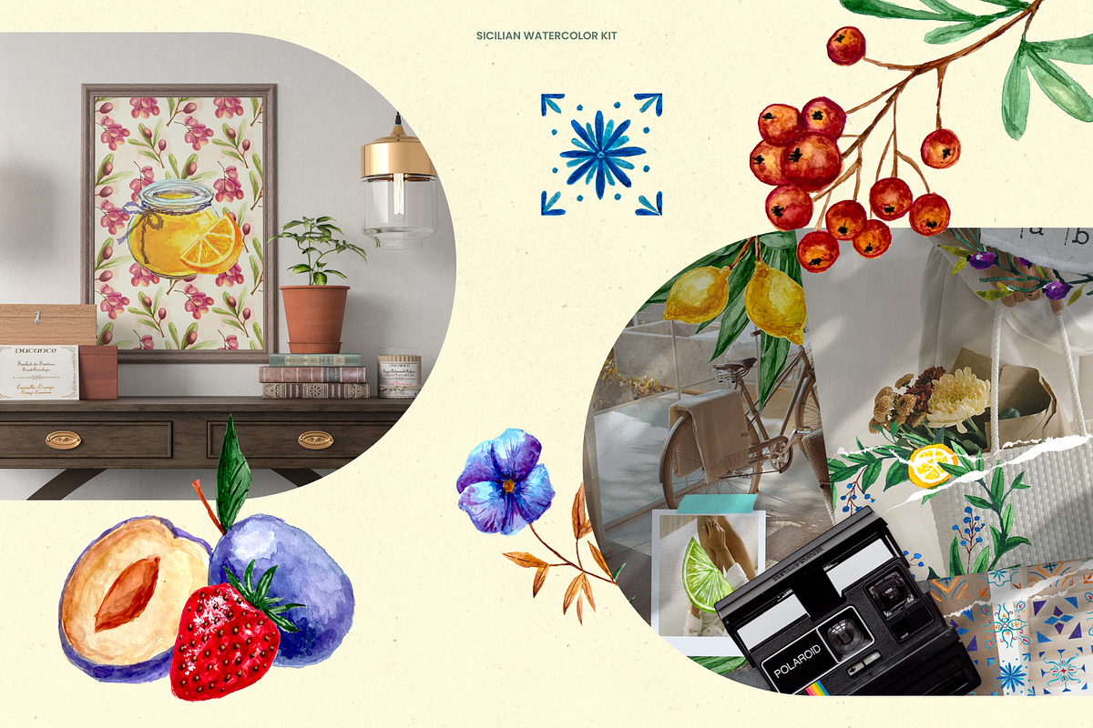 Sicilian Watercolor Fruits & Floral, a Decorative Illustration by Promo Graphics (Photo 8 of 8)