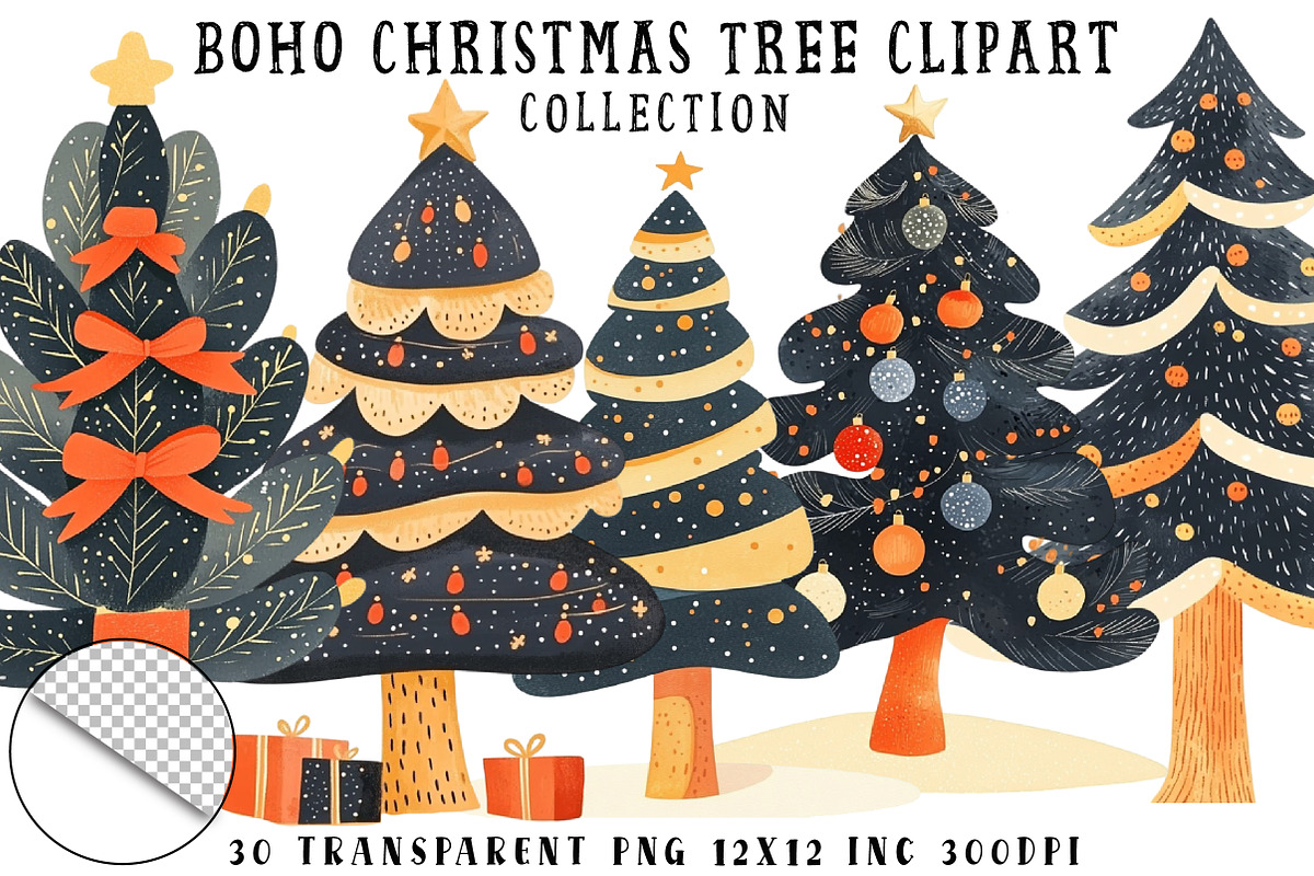 Boho Christmas Tree Clipart, an Illustration by OK Design (Photo 1 of 6)