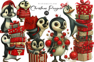 Christmas Penguin Clipart, an Illustration by CreationArt
