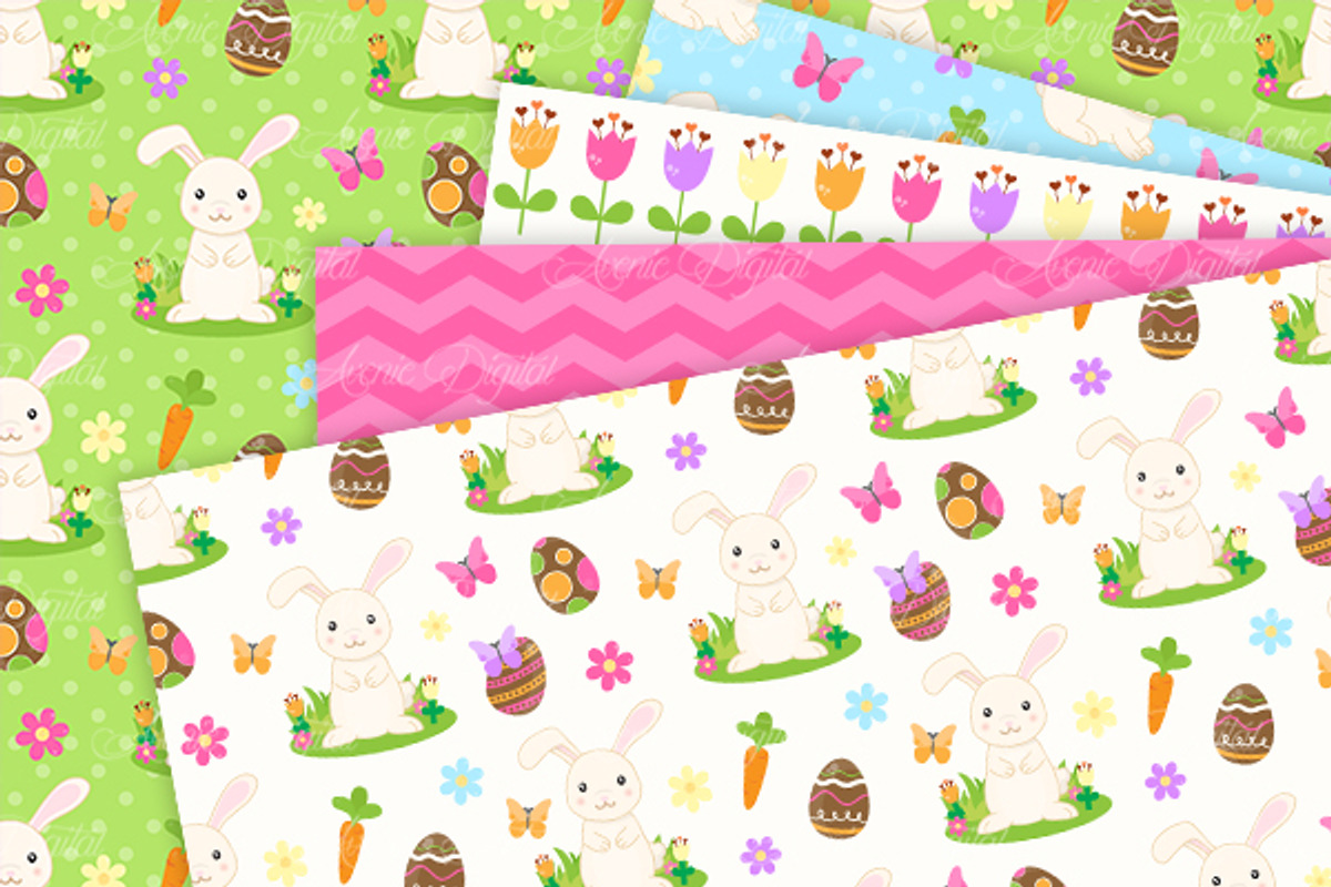 Easter Bunny Digital Paper Patterns, a Pattern Graphic by Avenie Digital