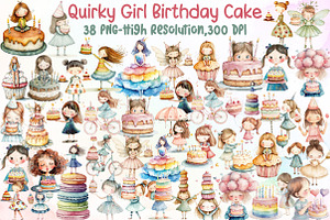 Whimsical Quirky Girl Birthday Cake, an Illustration by Sublimation Artist