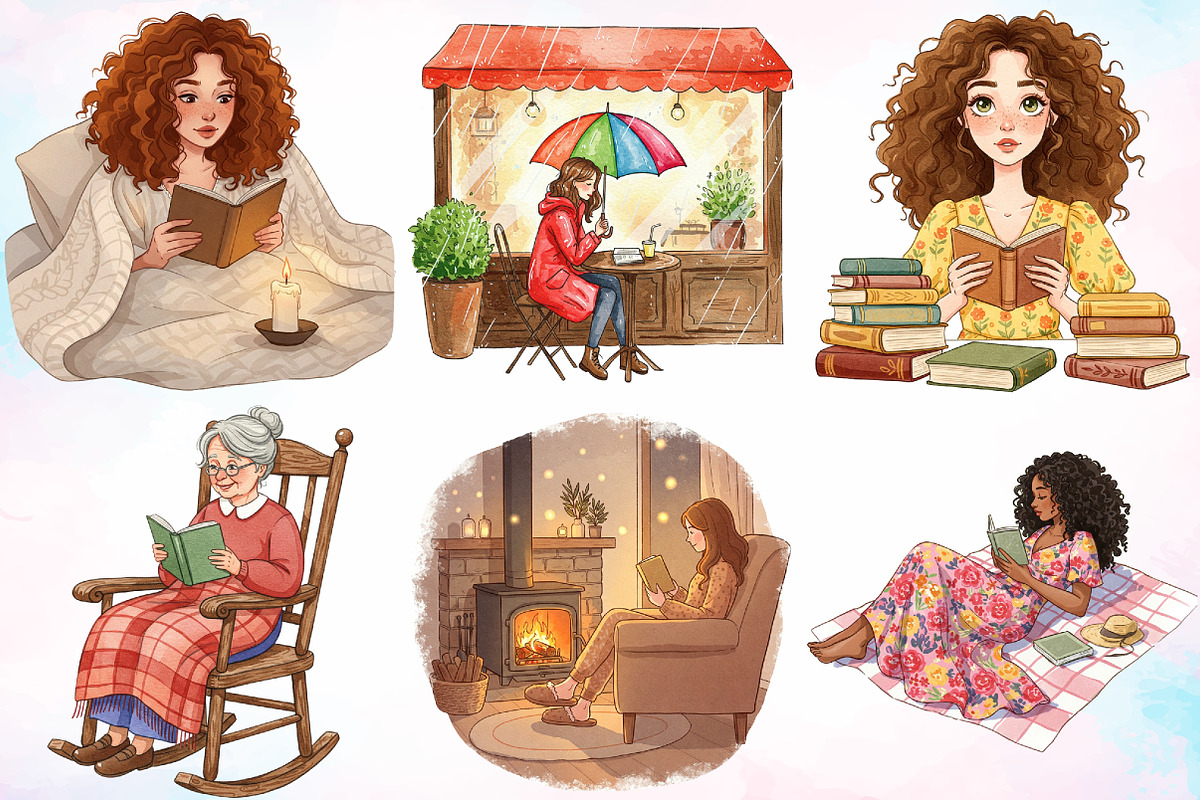 Watercolor Woman Reading Clipart PNG, an Illustration by Canvas Craft (Photo 3 of 5)