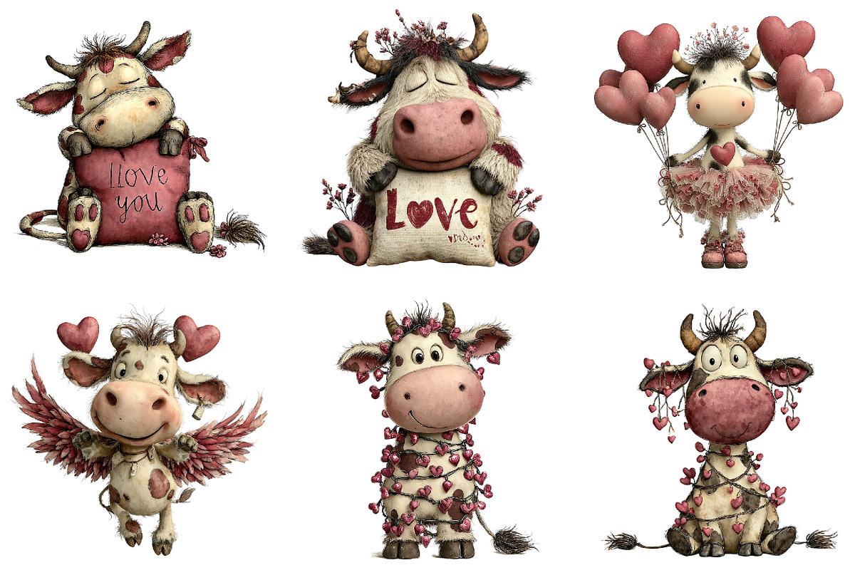 Whimsical Valentine Cow Clipart, an Illustration by DreamArtGraphic (Photo 5 of 5)