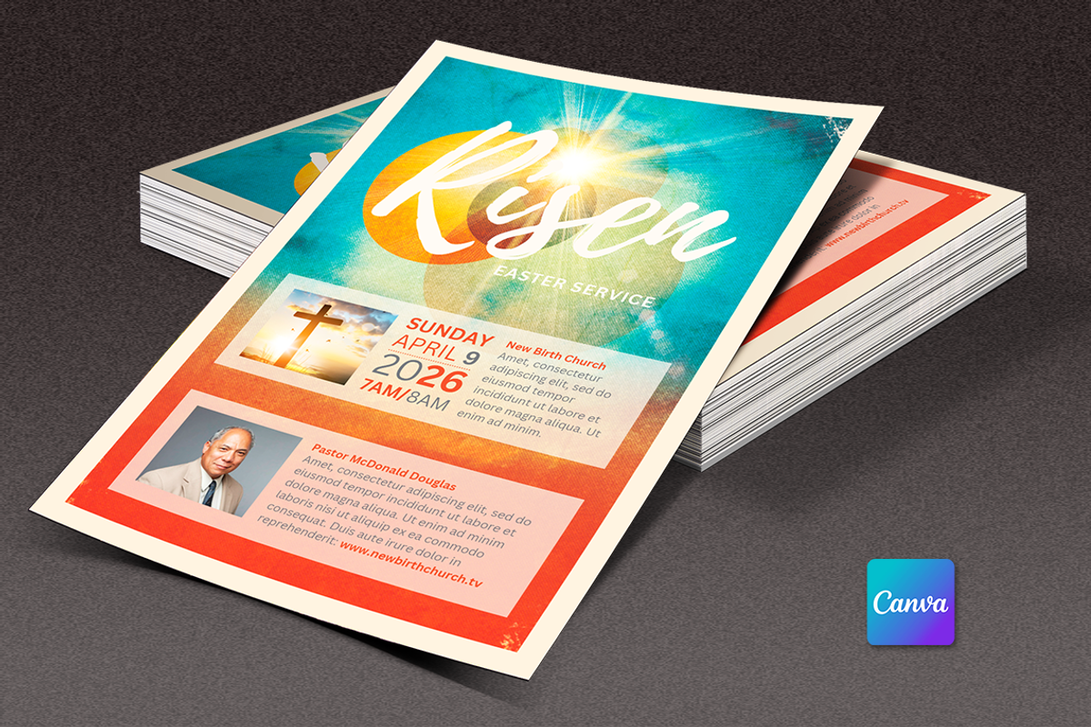 Risen Easter Service Flyer | Canva, a Flyer Template by loswl (Photo 1 of 5)
