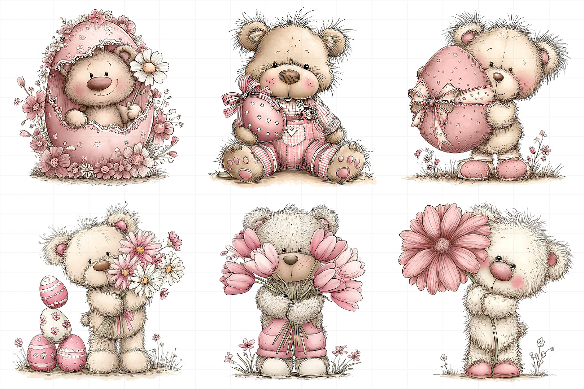Whimsical Easter Teddy Bear Clipart, an Illustration by Daily.Designs (Photo 3 of 7)