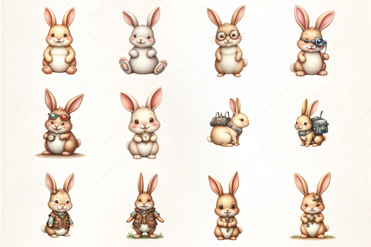 Easter Steampunk Bunny Clipart, an Illustration by CrexoraLab (Photo 2 of 5)