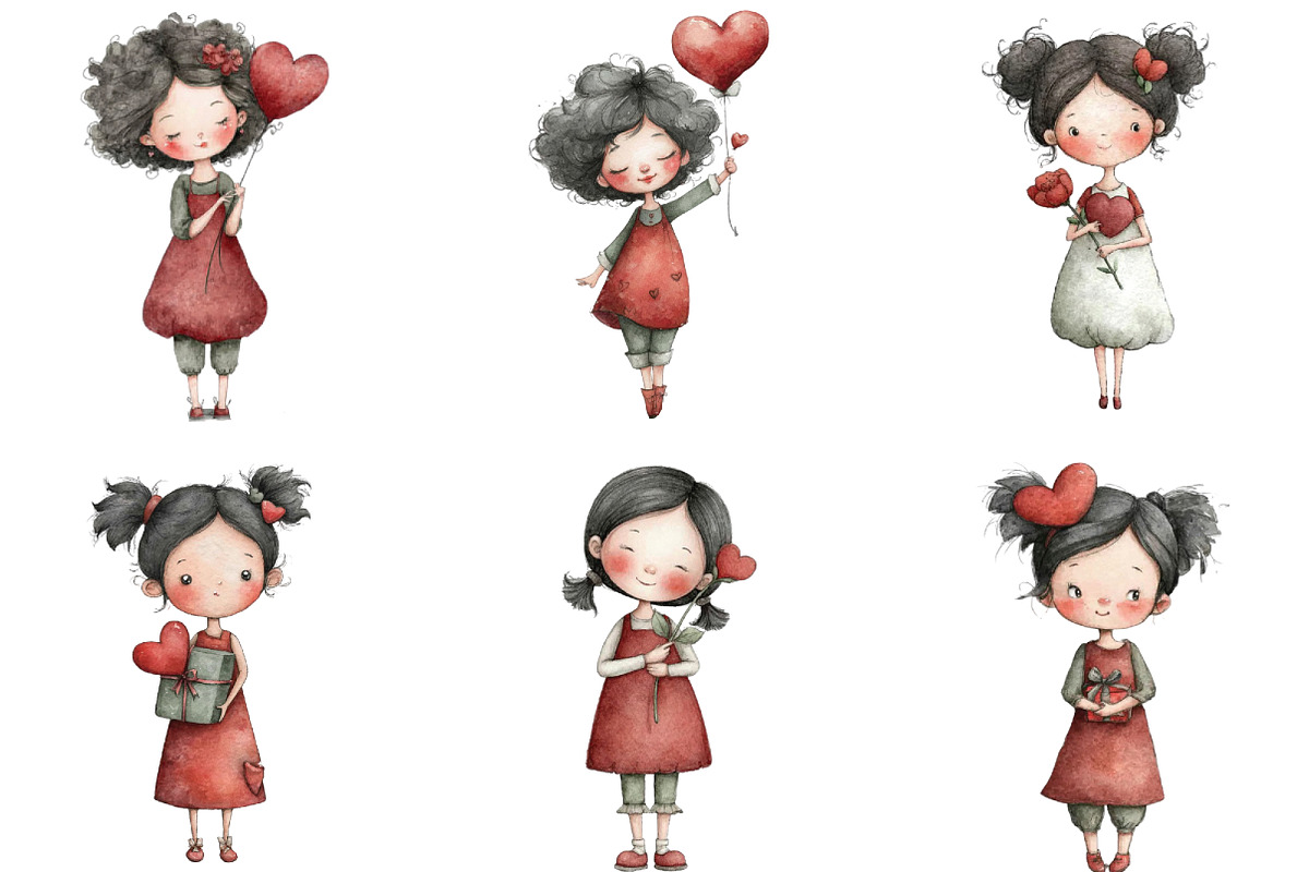 Whimsical Valentine’s Day Girl Clipa, an Illustration by CraftArtStudio (Photo 2 of 6)