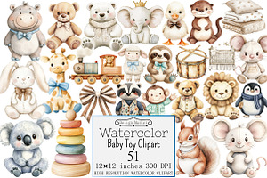 Watercolor Baby Toy Clipart, a Seasonal Illustration by Design Market