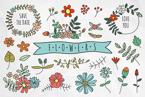 Hand Drawn Flowers And Wreaths