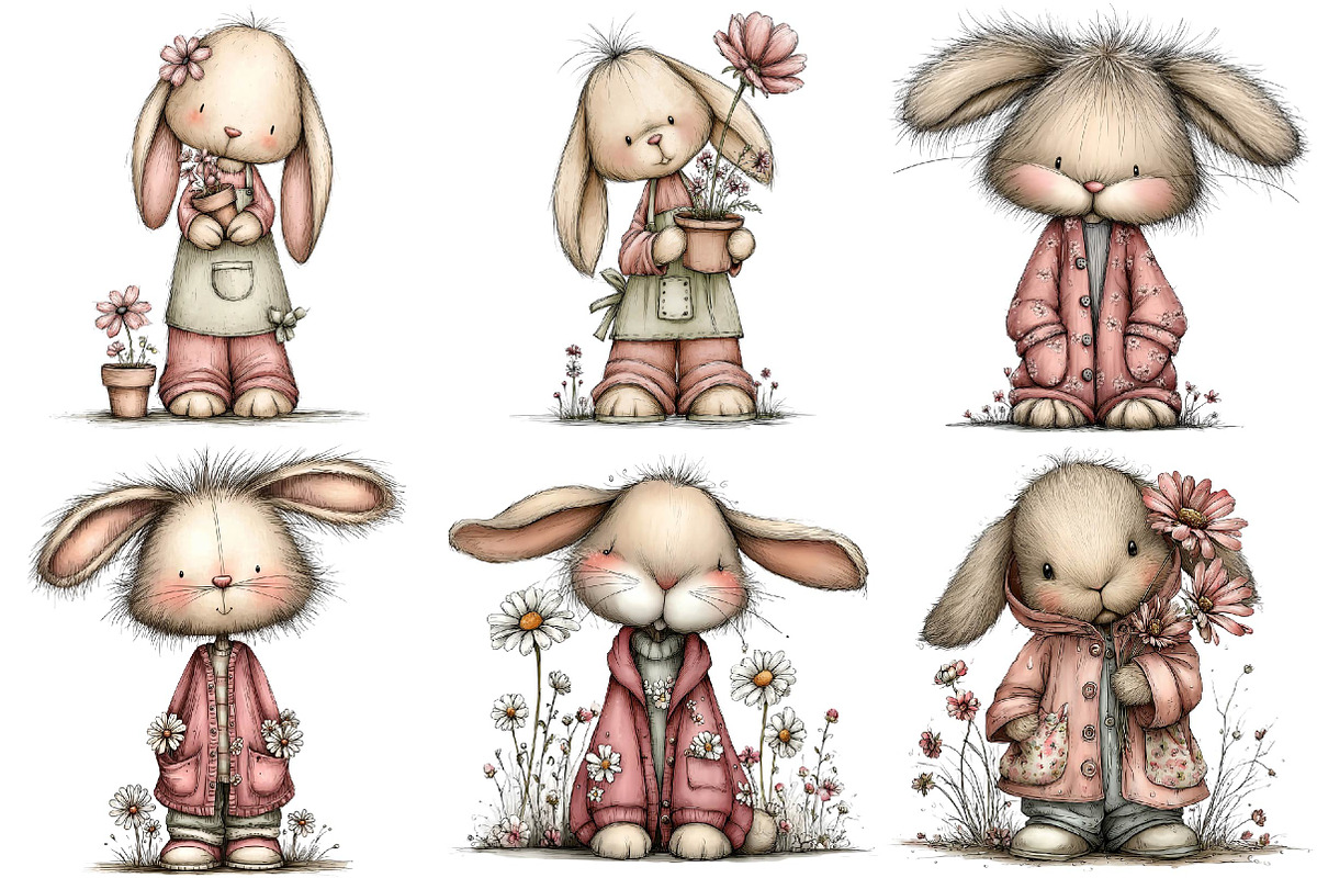 Whimsical Spring Bunny Clipart, an Illustration by DreamPrint404 (Photo 2 of 6)