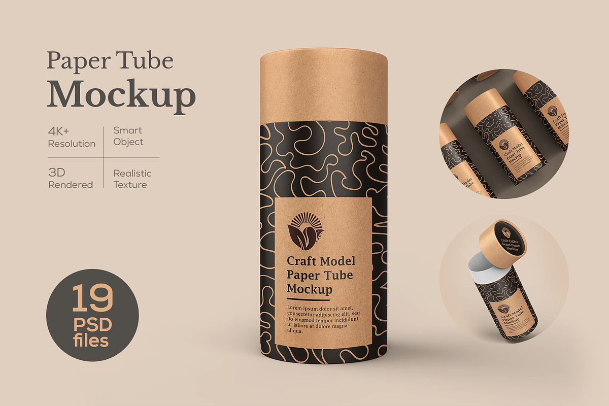 Craft Paper Tube Mockup PSD, a Cups & Container Mockup by Ram Studio LLC (Photo 1 of 19)