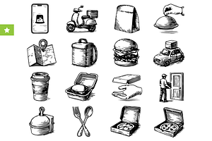 Food Delivery Set Vintage, an Object Graphic by RT Studio