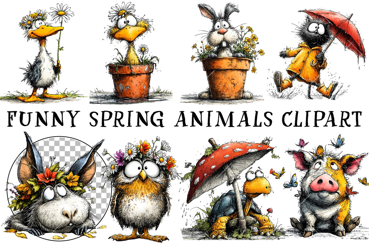 Funny Spring Animals Clipart, an Illustration by OK Design (Photo 2 of 6)