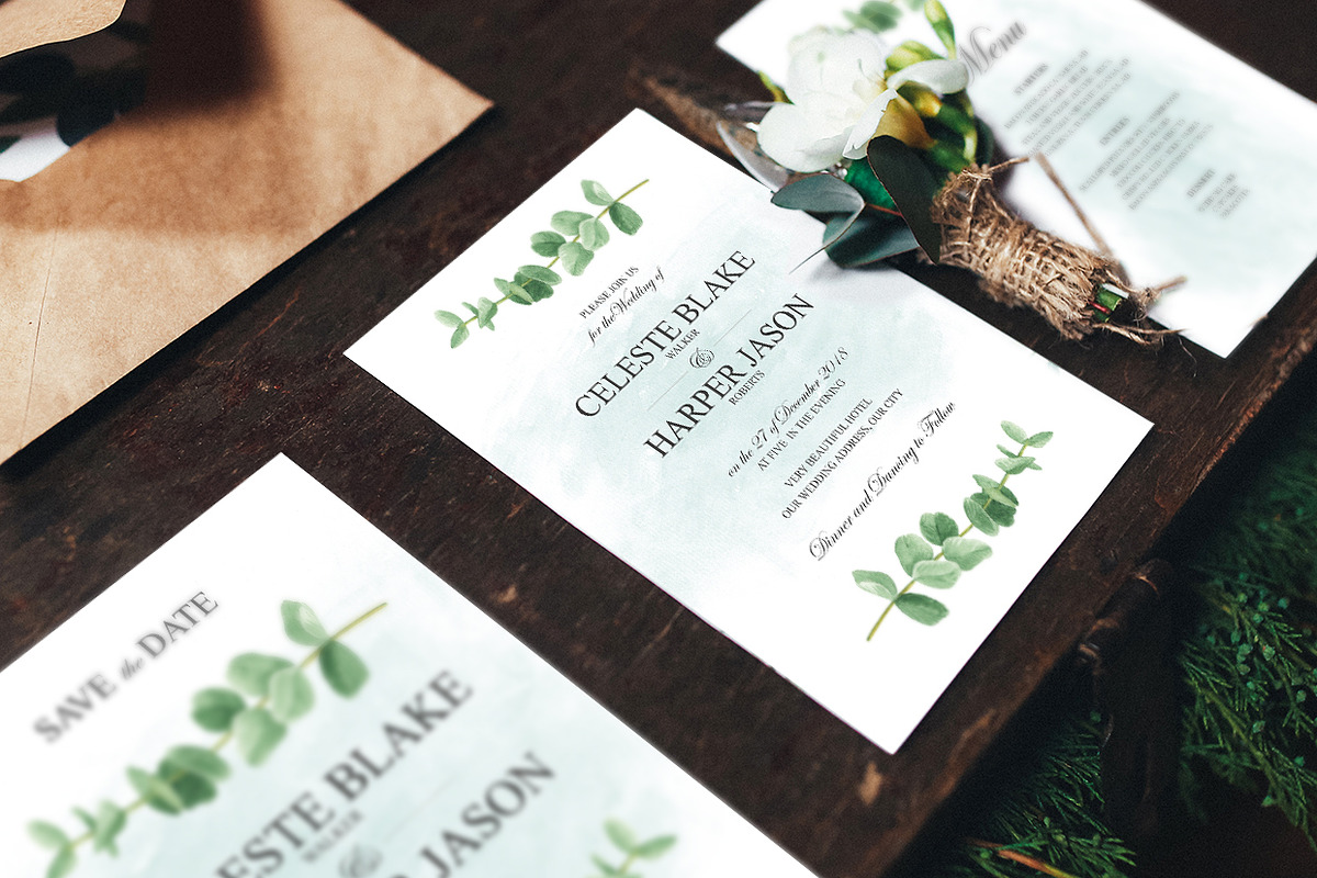 Eucalyptus Greens Wedding Suite, an Invitation Template by HannaSymo (Photo 13 of 14)