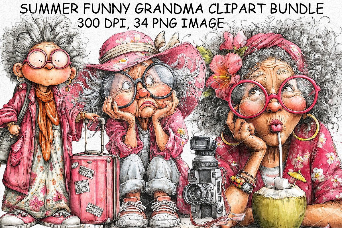 Summer Funny Grandma Clipart PNG, a Seasonal Illustration by Canvas Craft (Photo 1 of 6)