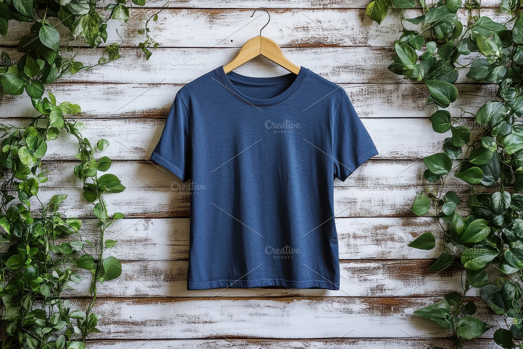 Blue T-shirt on Wooden Background wi, a Beauty & Fashion Photo by Pixeness Studio