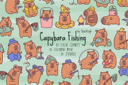 Kawaii Capybara Fishing, an Animal Illustration by Palau (Thumbnail 1 of 12)