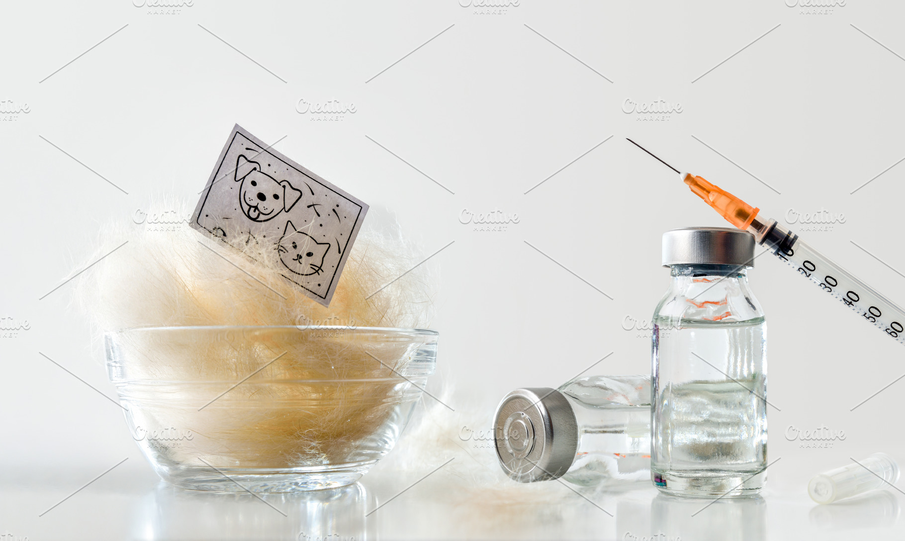 Two vaccines and a syringe for vaccination against animal allerg, a Health & Medical Photo by Davizro's Market