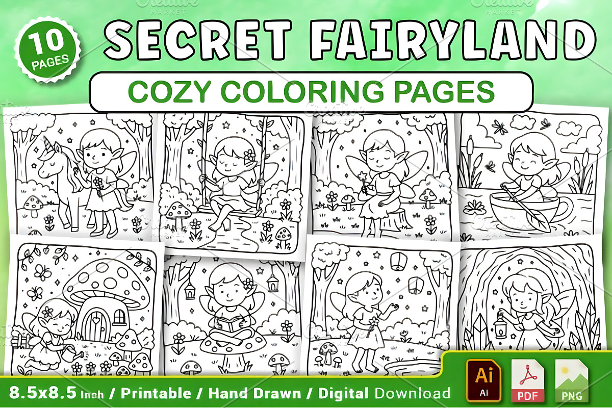 Secret Fairyland Cozy Coloring Pages, a Decorative Illustration by Design Station (Photo 1 of 4)