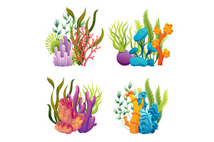 Set of watercolor seaweed and corals, an Animal Illustration by the8monkey