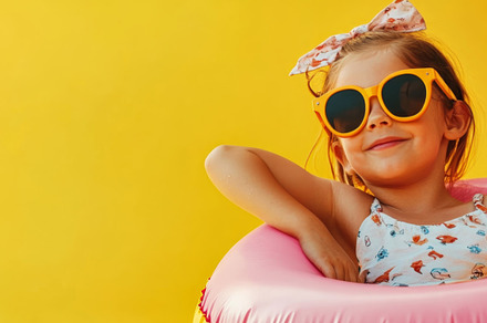 Happy Child Enjoying Summer with Inflatable Pool Float