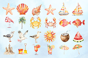 Watercolor Beach Day Clipart, a Decorative Illustration by Coralcreations (Thumbnail 3 of 4)