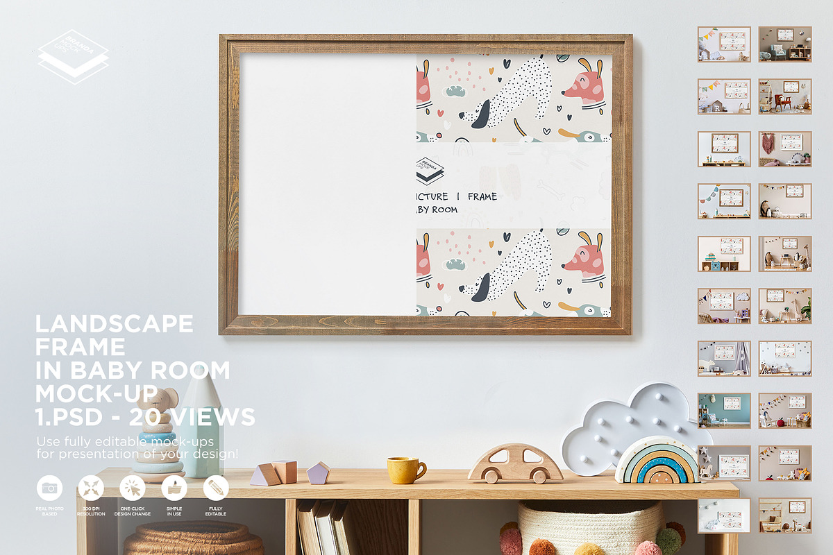 Landscape Frame in Baby Room Mock-up, a Print Template by Branda Keeps (Photo 1 of 30)