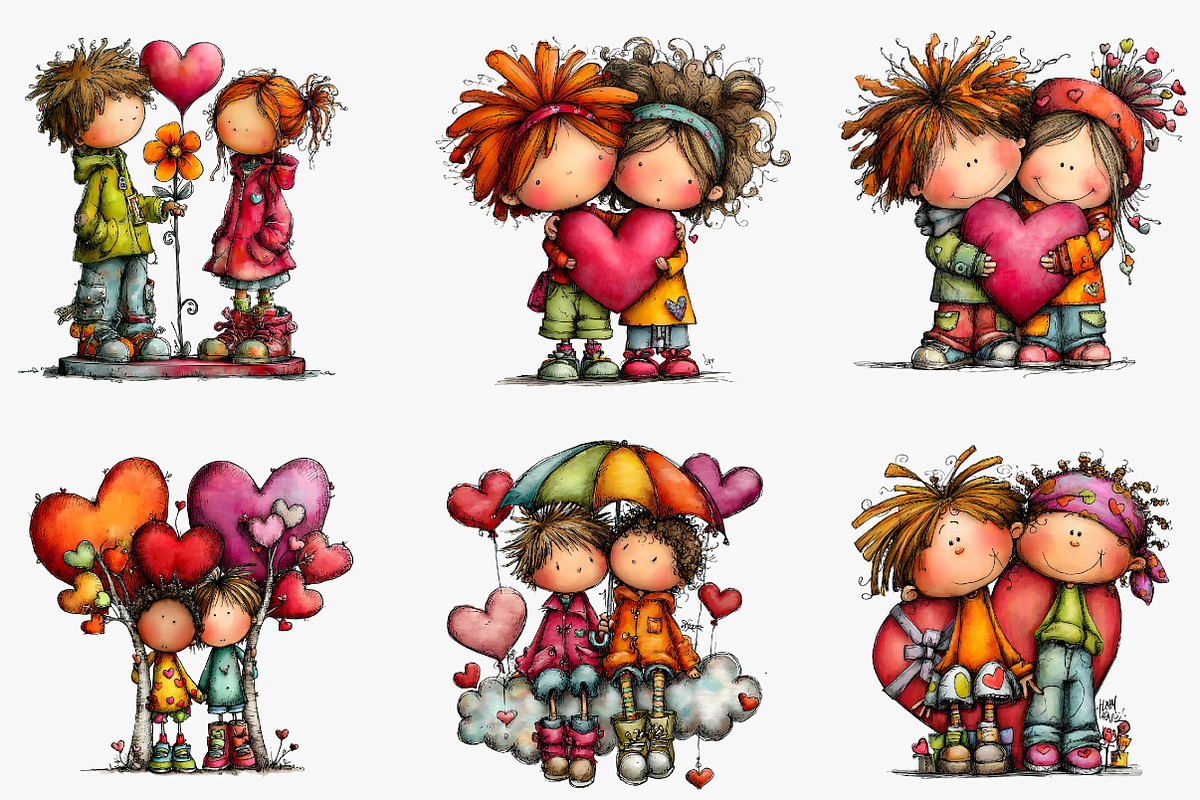 Whimsical Valentine Couple Clipart, an Illustration by CreationArt (Photo 7 of 7)