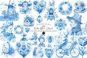 Dutch Folk Blue Clipart Set, an Illustration by DreamCafeArt