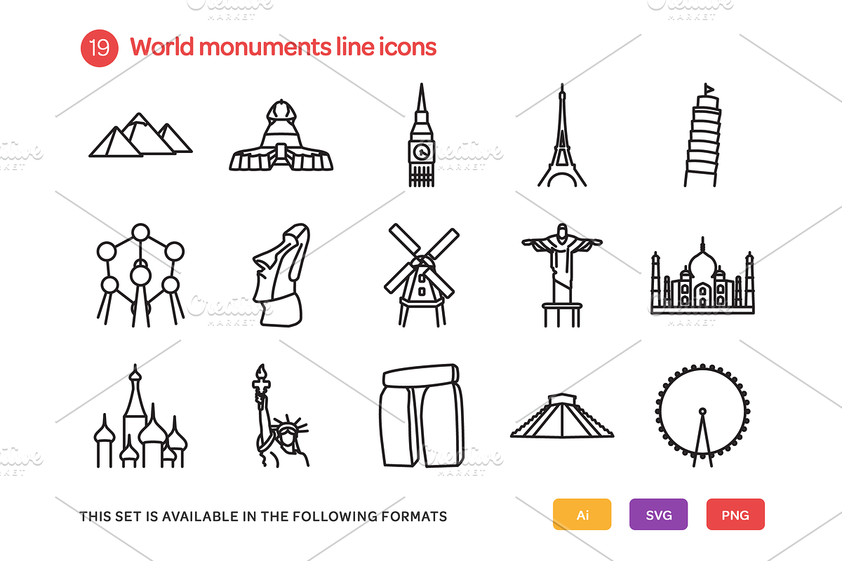 World Monuments Line Icons Set, an Icon by Vectopus.com