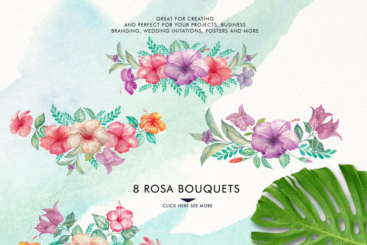 Watercolor Hibiscus Flowers, a Decorative Illustration by Graphobia (Photo 5 of 9)