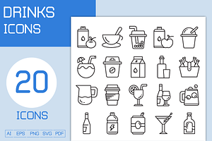 Beverage and Drinks Line Icons, an Outline Icon by Designfour