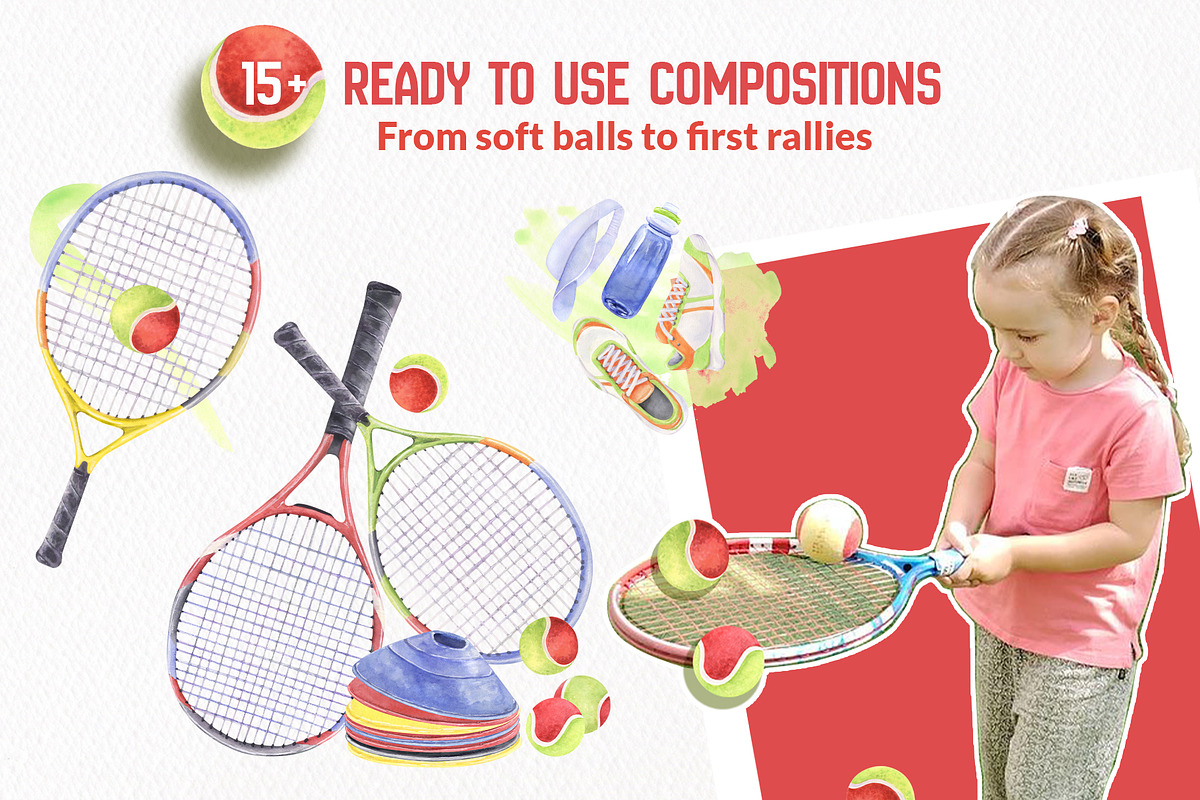 Tennis Academy Watercolor Collection, a Sport Illustration by WatercolorElena (Photo 4 of 13)