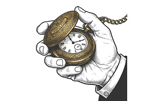 Hand Holding Antique Pocket Watch, an Illustration by AlexArt