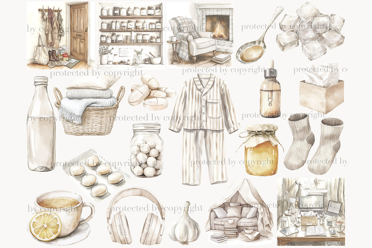Sick Day Clipart | Cozy Home Medical, a Healthcare Illustration by GlamArtZhanna (Photo 4 of 8)