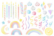 Watercolor Cute Rainbow Unicorns, a Decorative Illustration by Elena Medvedeva (Thumbnail 3 of 6)