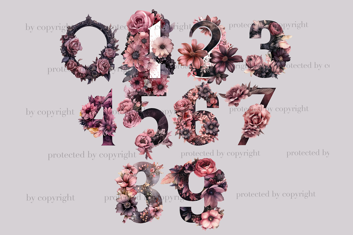 Gothic Flowers Watercolor Alphabet, a Decorative Illustration by GlamArtZhanna (Photo 4 of 7)