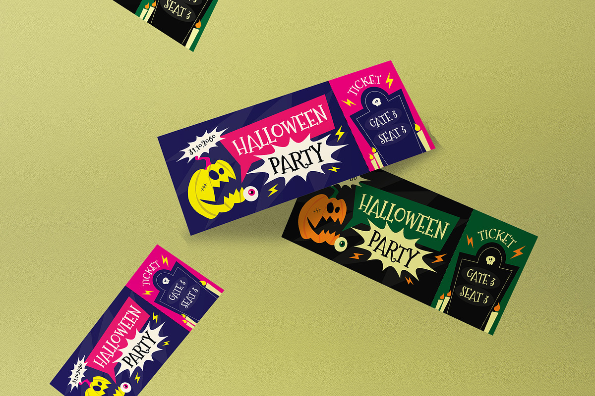 Green Cartoon Halloween Party Ticket, a Flyer Template by graphicook (Photo 3 of 3)