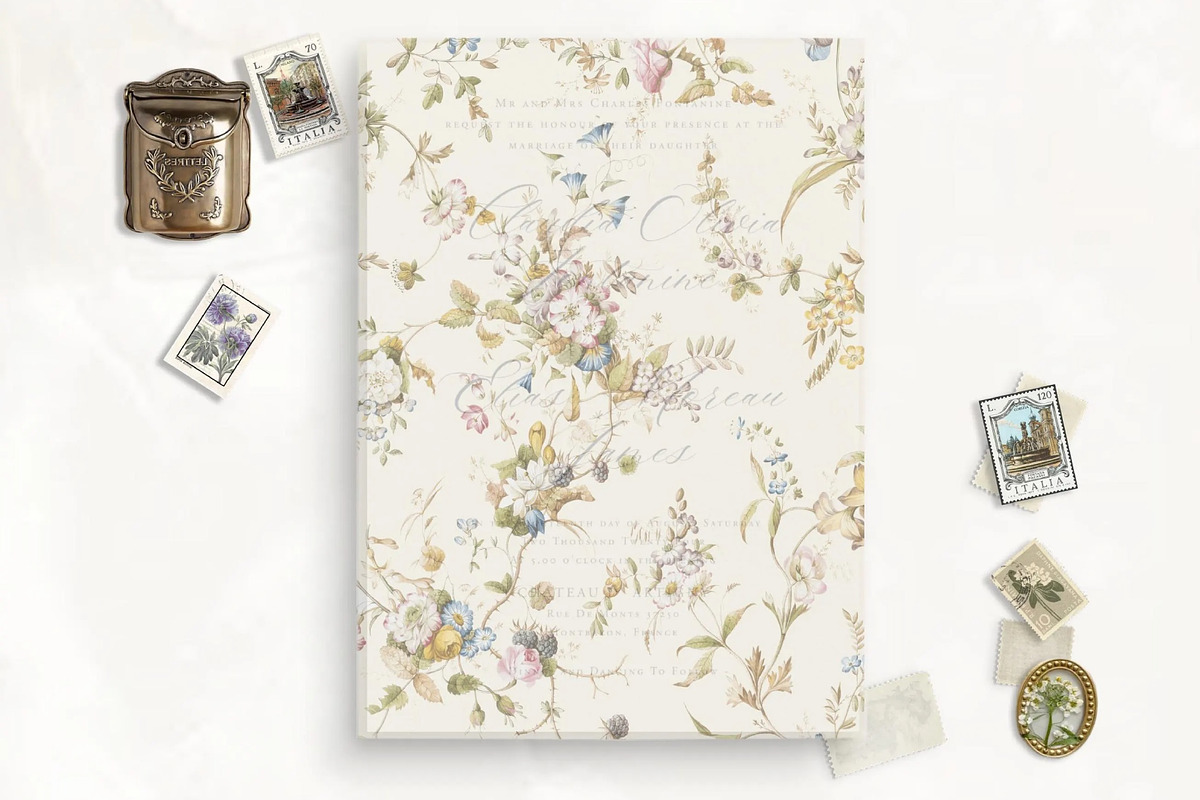 Vintage Floral 3 Vellum Overlay, an Invitation Template by SilverJoyAtelier (Photo 2 of 2)